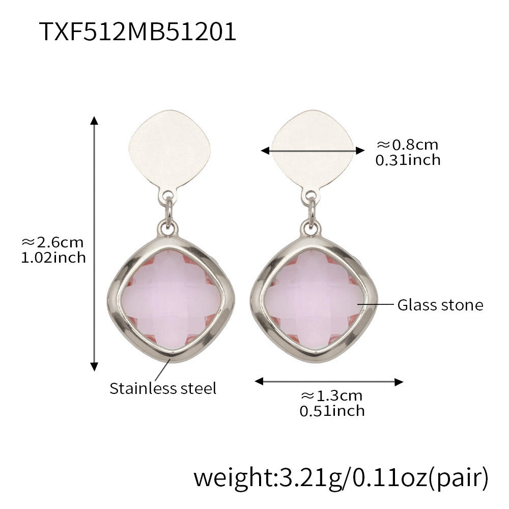 B廠【TXP512】不銹鋼正方形切面玻璃石手鍊項鍊耳環套裝歐美風潮酷氣質珠寶首飾
 25.12-2