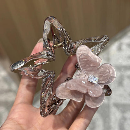 C廠【X526】韓國粉紅色蝴蝶星星抓夾大號女2026新款高級感後腦勺盤髮鯊魚夾髮飾 26.07-1「C廠-單筆結帳需滿，NT$500出貨(不含運費)」