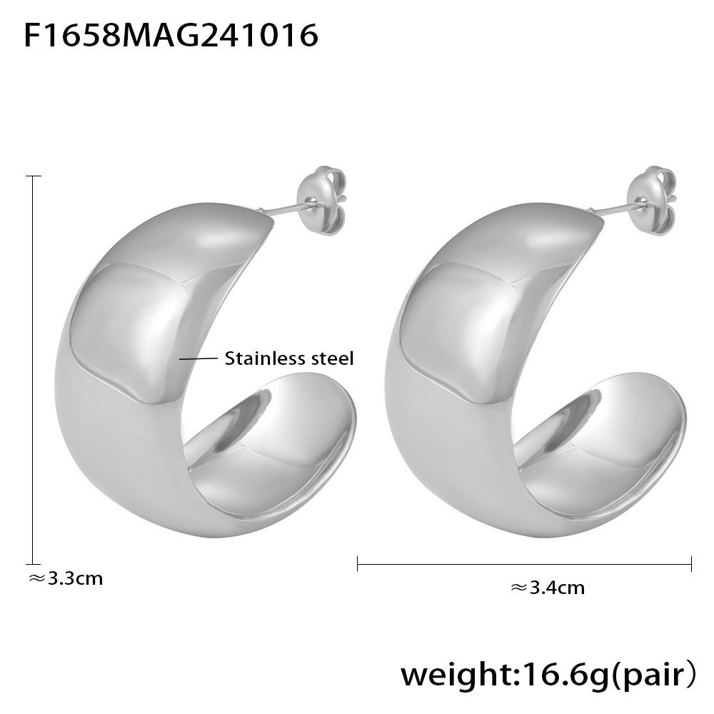 B廠【F1658】飾品ins風新款光面C型誇張耳環鈦鋼材質PVD電鍍保色耳飾女 24.10-4