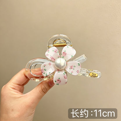 C廠【X519】花朵透明抓夾女後腦勺髮夾氣質盤髮鯊魚夾子大號髮量多蝴蝶結髮飾
 26.06-4