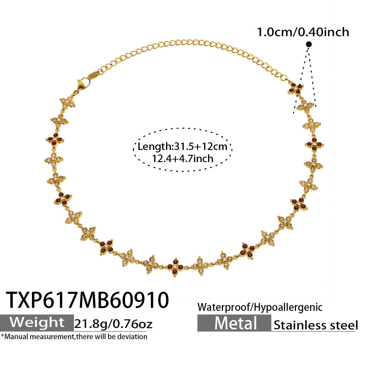 B廠【TXP617】跨境時尚四瓣花鋯石鈦鋼PVD真空電鍍小眾高級鎖骨鏈耳環手鍊組合
 26.09-3