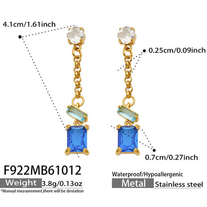B廠【F922】方塊多巴胺鋯石不鏽鋼鍍18k金流蘇長款耳環
 26.10-4