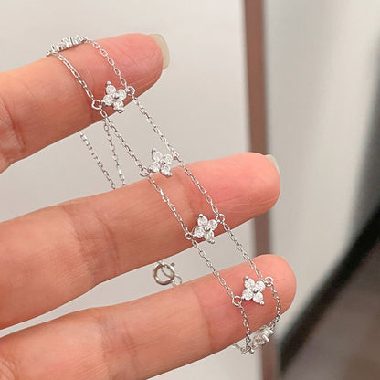 E廠【XDQ0708S】S925純銀韓版精緻四葉草雙層手鍊女輕奢時尚七朵花氣質手飾品
 25.12-2