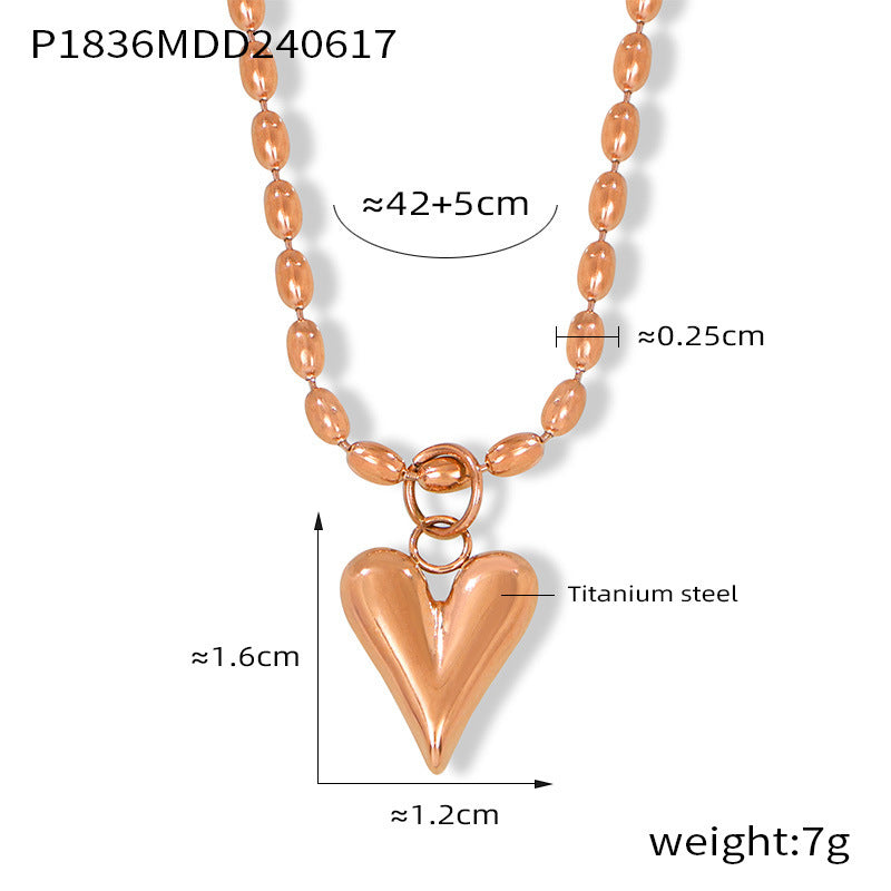 B廠【P1836】歐美ins輕奢小眾設計愛心米珠項鍊時尚氣質百搭鈦鋼鍍18k金鎖骨鏈 24.06-3