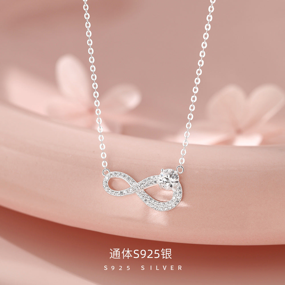 D廠【HE_60057N】純銀S925無限符號鋯石項鍊鎖骨鍊
 26.10-1