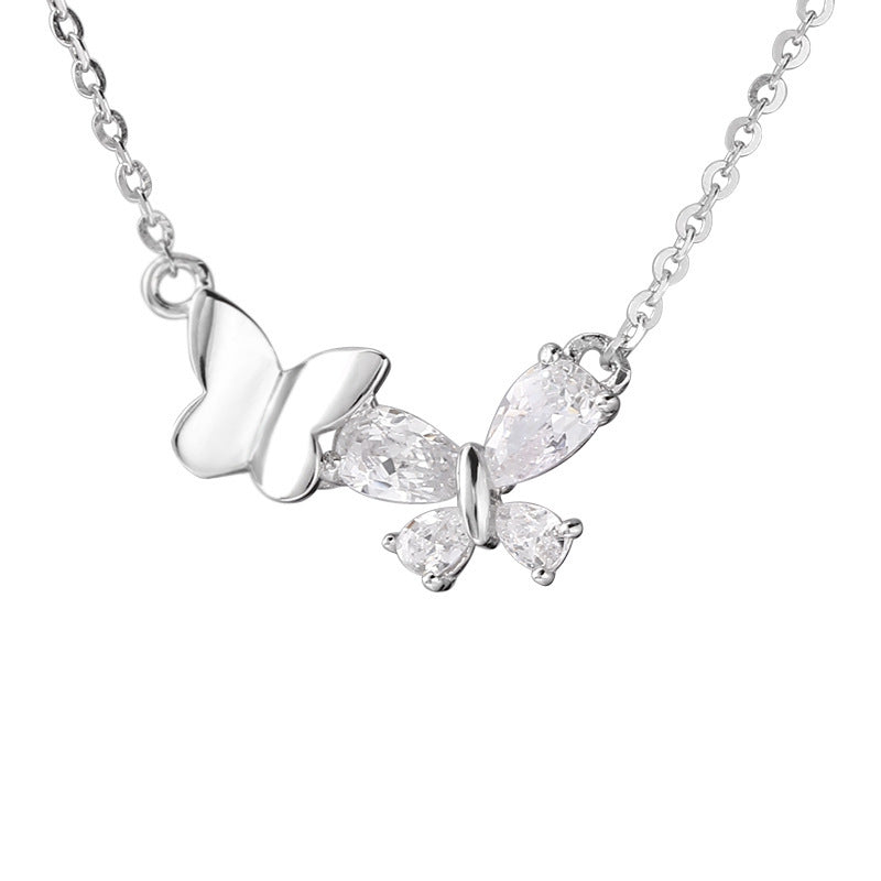 F廠【XDQ1115N】S925純銀法式高級感雙蝴蝶項鍊女簡約輕奢鑲鋯石氣質鎖骨鏈潮
 25.11-2