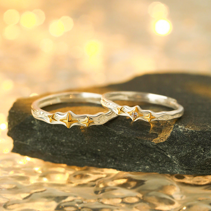 E廠【YC3552R】原創S999足銀星烙四芒星情侶對戒輕奢設計感溫柔高級戒指
 25.10-3