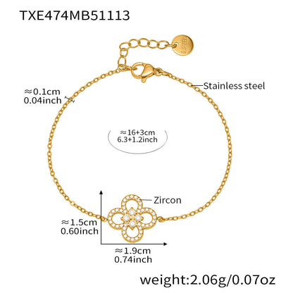 B廠【TXP474】 不銹鋼四葉草鋯石項鍊手鍊 鍍18k金歐美時尚個性珠寶首飾
 25.11-3