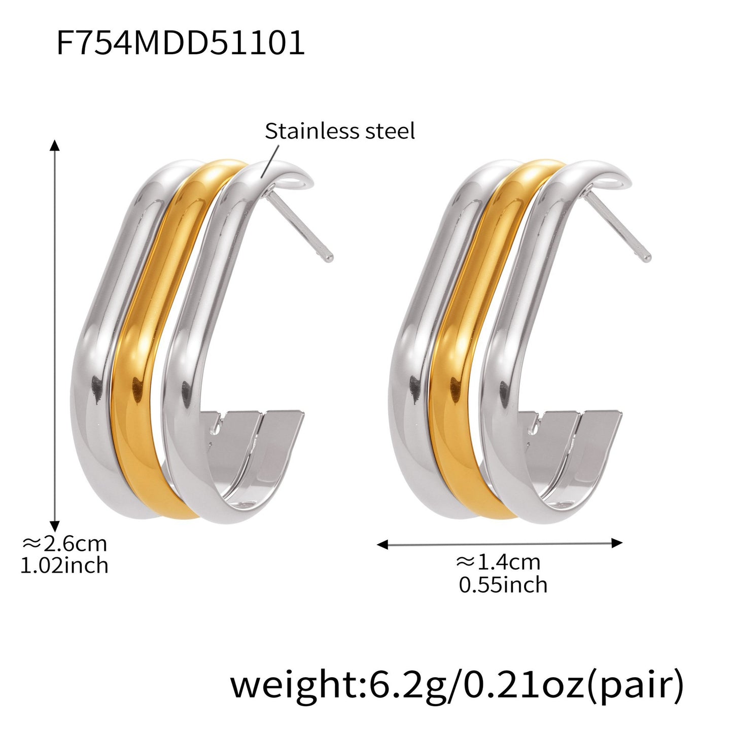 B廠【F753】ins風小眾設計三層愛心耳環不鏽鋼18k鍍金耳環不掉色耳飾
 25.11-1