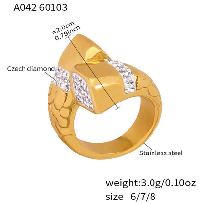 B廠【A042】不鏽鋼鋯石交叉幾何戒指鍍18k金歐美時尚輕奢百搭個性氣質食指戒
 26.01-1