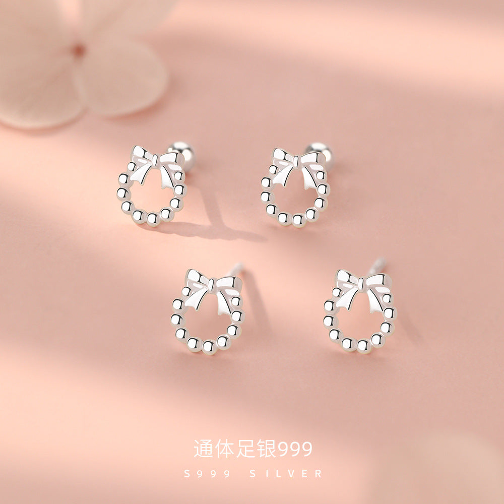 D廠【YC10260E】足銀S999蝴蝶結圓環螺絲耳環可愛甜美小清新韓風溫柔精緻耳飾
 26.09-3