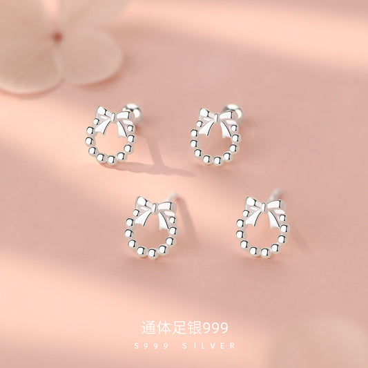 D廠【YC10260E】足銀S999蝴蝶結圓環螺絲耳環可愛甜美小清新韓風溫柔精緻耳飾
 26.09-3