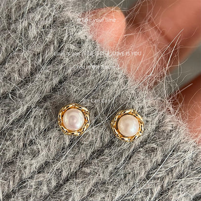 A廠【3262】極簡風淡水珍珠耳環高級鍍14K銀針耳飾簡約簡約通勤百搭耳環女 25.06-2