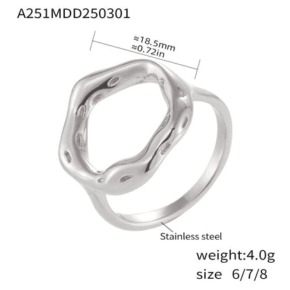 B廠【F530】小眾環形岩溶戒指耳環歐美時尚簡約首飾不鏽鋼18K真金套裝 25.03-1