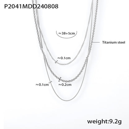 B廠【P2041】歐美跨境時尚古巴鈦鋼項鍊嘻哈風多層疊戴choker女時尚潮流鎖骨鏈 24.08-3