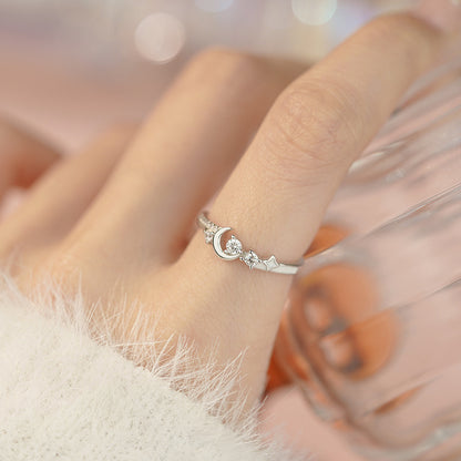 D廠【YC4177R】S925純銀月亮四芒星戒指氣質日常通勤甜美清新文藝手飾 25.04-2