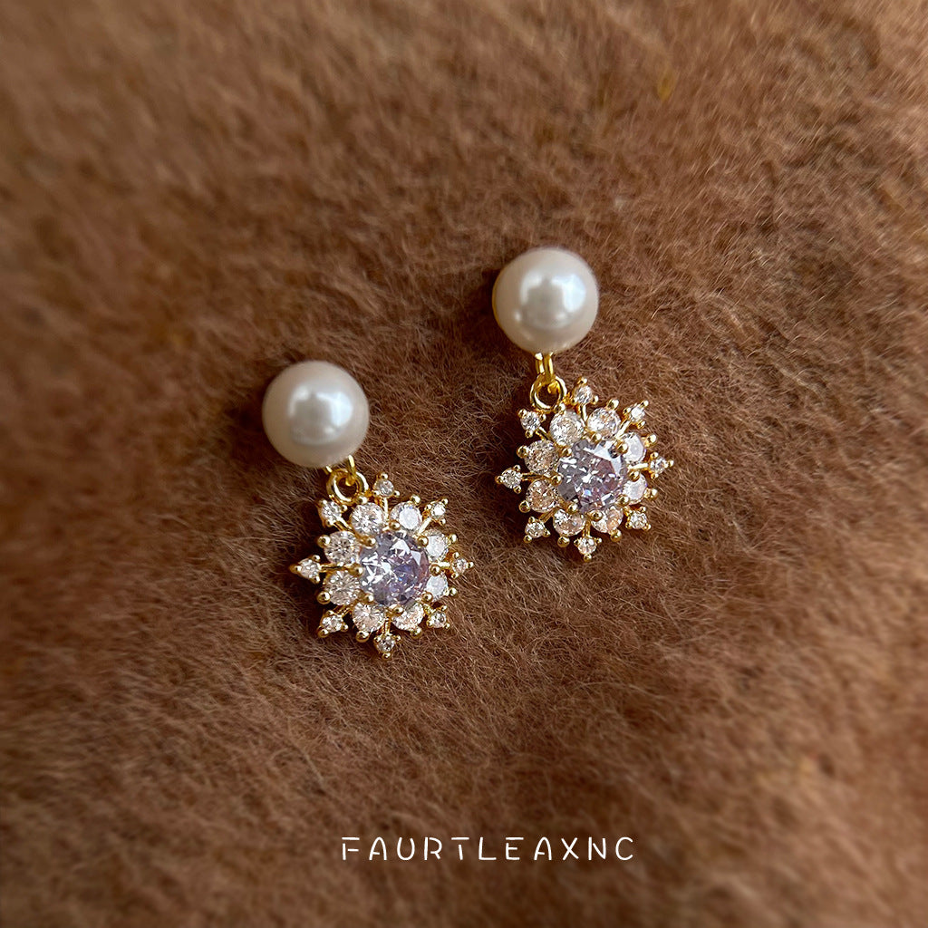 C廠【7078】時尚輕奢高級感鋯石雪花珍珠氣質唯美新款手工耳飾
 25.11-2