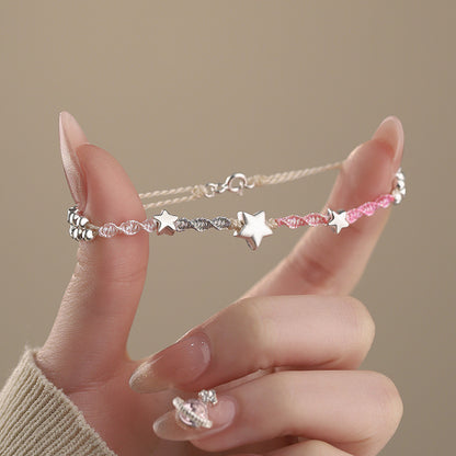 D廠【YC5446SL】S999足銀少女心三顆星星手鍊女甜美韓版超仙溫柔學生手鍊 25.02-3