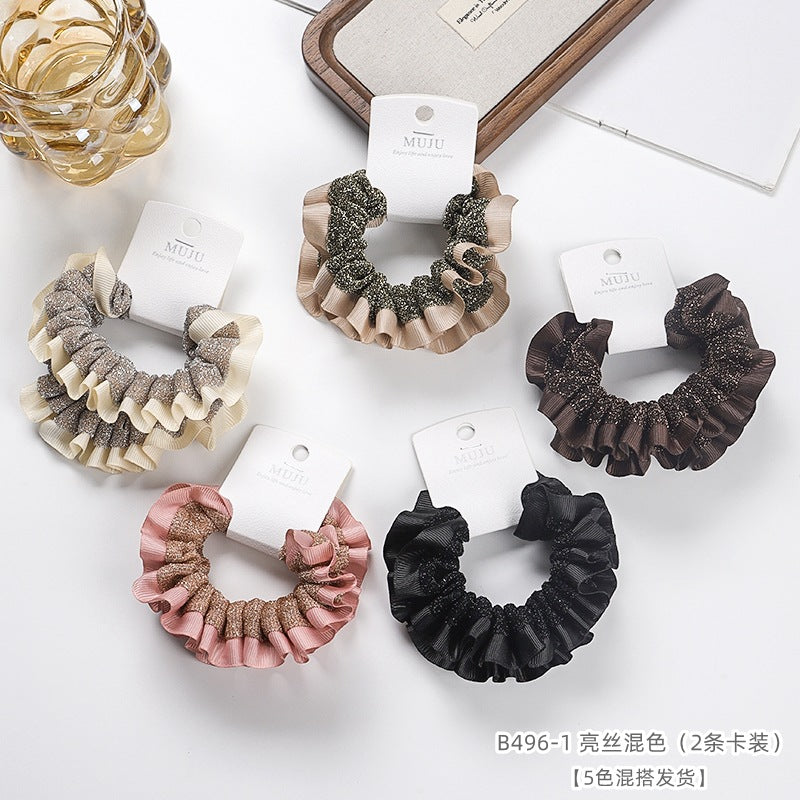 D廠【B496】2條卡裝髮圈時尚寬邊大腸圈髮繩高級感格紋布藝髮飾女高馬尾頭繩
 25.11-1「D廠-單筆結帳需滿，NT$600出貨(不含運費)」