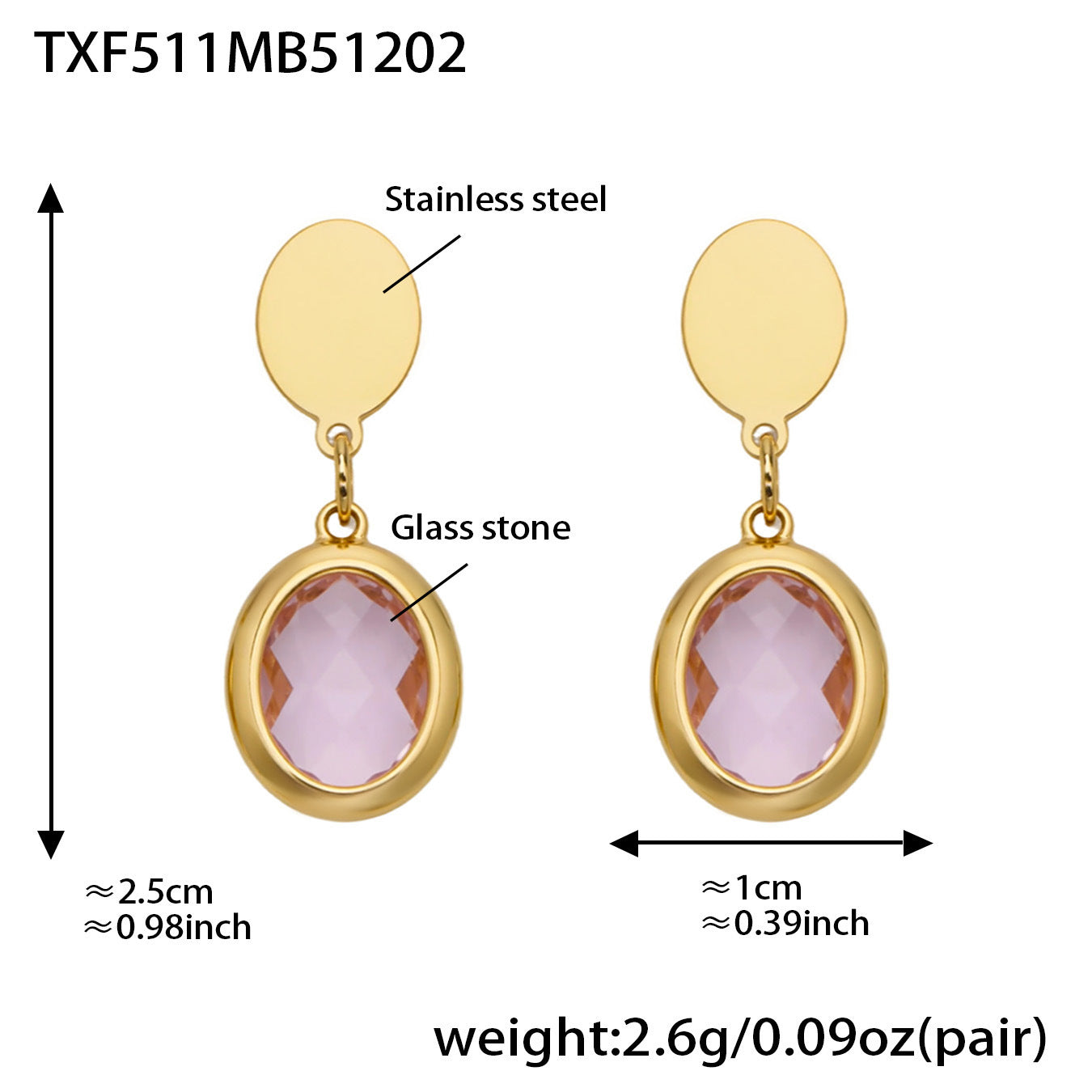 B廠【TXP511】不鏽鋼幾何橢圓切面玻璃石包邊項鍊手鍊耳環組鍍18k金跨國首飾
 25.12-2