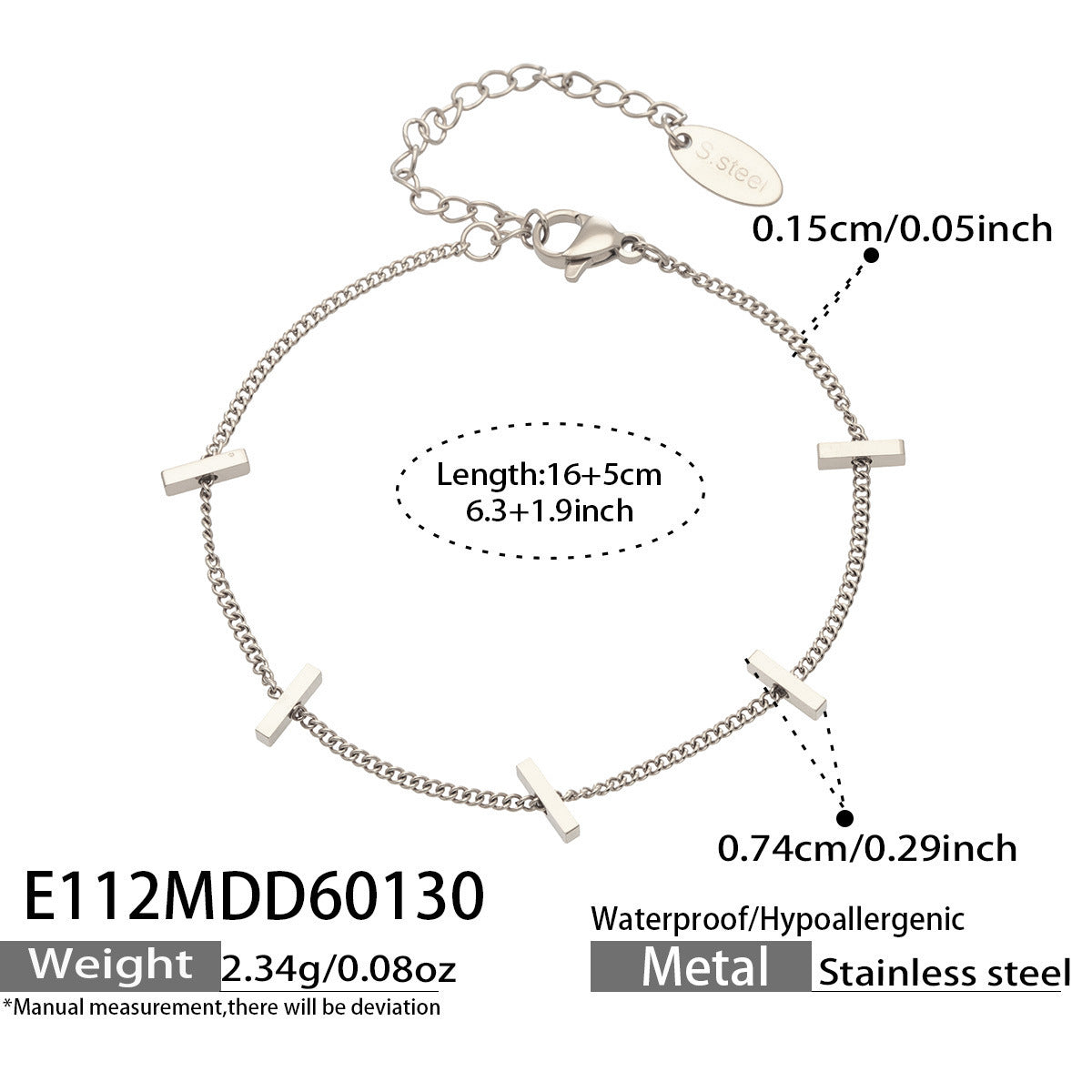 B廠【E112】ins法式簡約小眾設計感小長條竹節手鍊跨境時尚百搭不鏽鋼手飾
 26.02-1