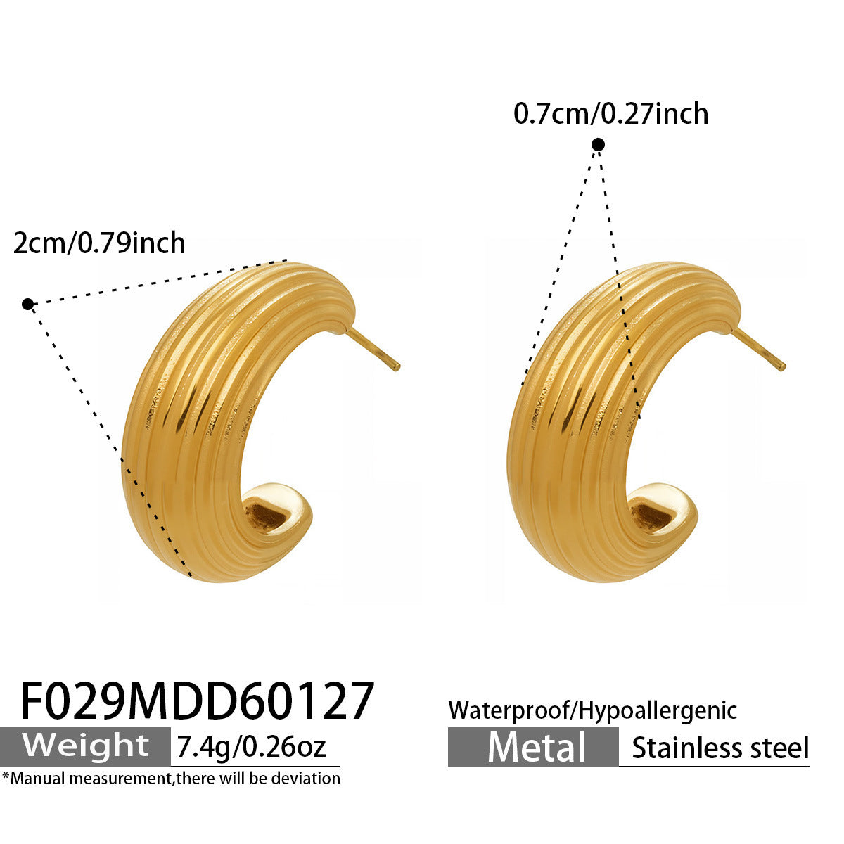 B廠【F029】歐美小眾設計感條紋C型耳環不鏽鋼鍍金小耳圈個性時尚百搭耳飾女
 26.02-1