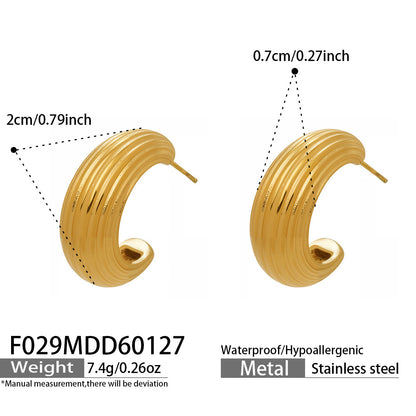 B廠【F029】歐美小眾設計感條紋C型耳環不鏽鋼鍍金小耳圈個性時尚百搭耳飾女
 26.02-1