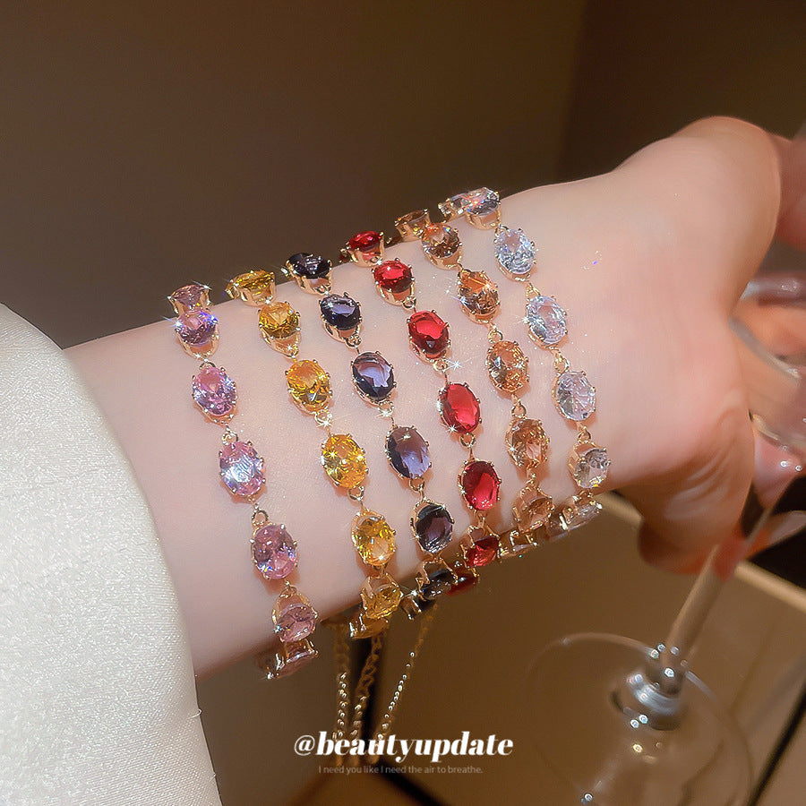 A廠【HB4615】超閃鋯石幾何橢圓形手鍊時尚簡約百搭氣質手環精緻輕奢高級感手飾
 25.10-1