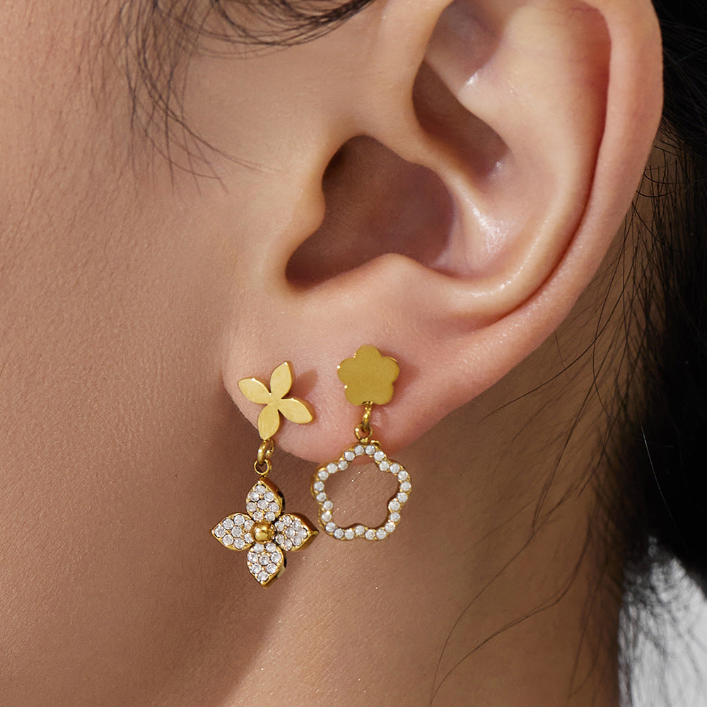 B廠【TXP539】歐美ins時尚5A鋯石花朵項鍊手鍊耳環戒指女士首飾組不銹鋼飾品
 26.01-2