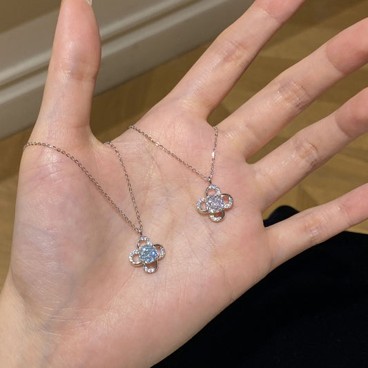 F廠【DQ2347N】S925純銀幸運四葉草項鍊女精緻高級感爆閃玫瑰切鎖骨鏈潮
 25.11-1