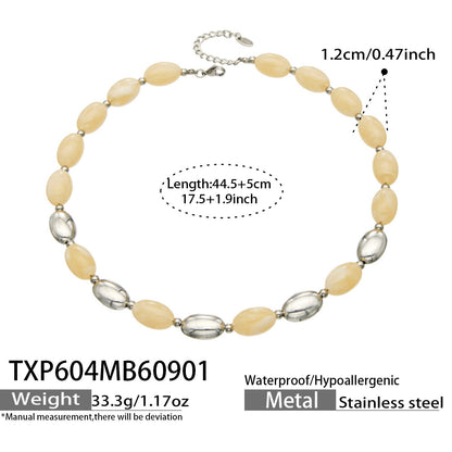 B廠【TXP604】歐美跨境多巴胺串珠不銹鋼鍍金項鍊時尚百搭甜美鎖骨鏈手鍊女套裝
 26.09-1