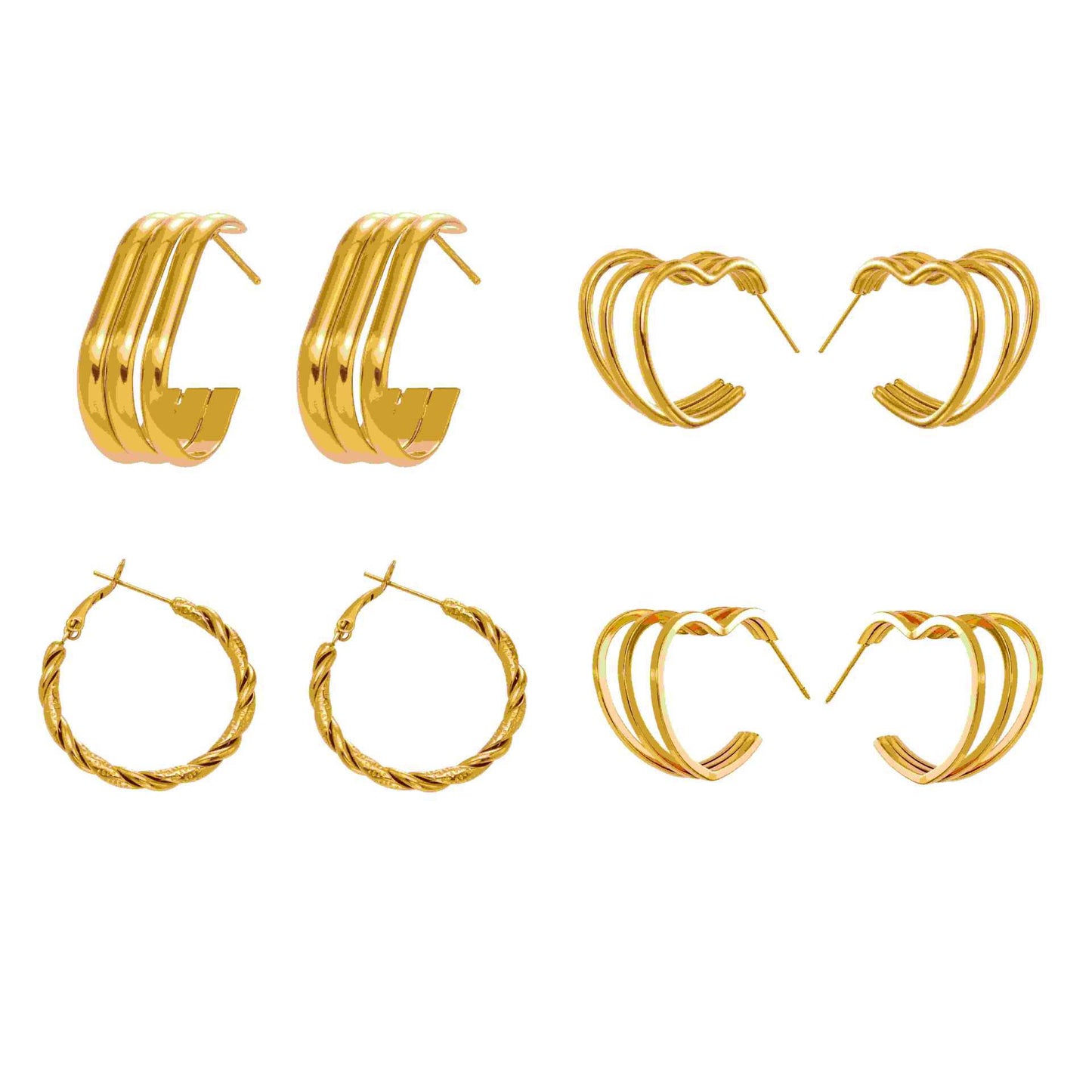 B廠【F753】ins風小眾設計三層愛心耳環不鏽鋼18k鍍金耳環不掉色耳飾
 25.11-1