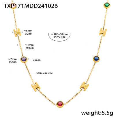 B廠【TXP171】雙C混彩色不鏽鋼鋯石項鍊手鍊組PVD電鍍真金保色輕奢首飾 24.11-2