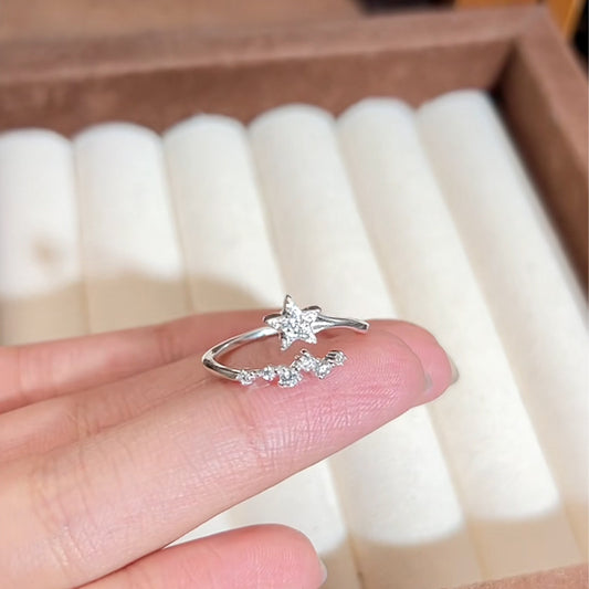 E廠【XDQ8087R】S925純銀輕奢滿鑽星星開口戒指女小眾設計流星鋯石食指戒ins
 26.04-3