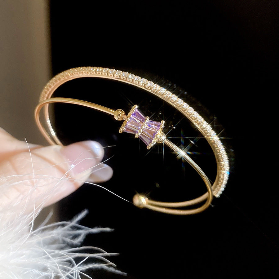 A廠【HB4895】新款簡約鋯石圓形開口手鐲休閒時尚日常百搭手環輕奢高級感手飾女
 25.11-1