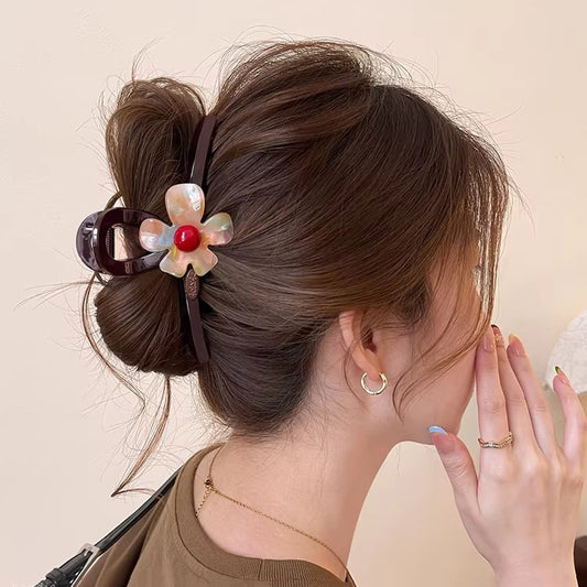 C廠【X54】氣質粉紅花朵髮夾女後腦勺盤髮抓夾大鯊魚夾子2026新款頭飾髮卡
 26.03-4