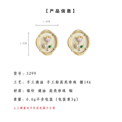 A廠【5299】清新甜美925銀針鍍14K春天花鬱金香耳環耳飾 25.01-3