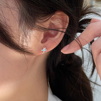 E廠【XDQ11087E】簡約小清新藍色星星耳環女S999純銀高級感小巧四芒星百搭耳飾
 25.11-1