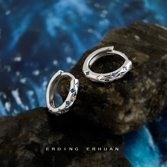 C廠【6946】時尚高級感個性甜酷風芒星藍鋯石圓形幾何百搭耳扣女氣質耳環耳環
 25.10-4