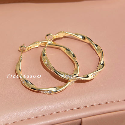 A廠【7509】美式閃鑽鋯石麻花簡約百搭圓圈耳環極簡高級感耳飾
 26.04-3