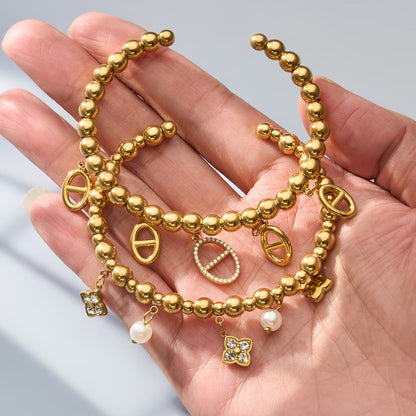 B廠【Z611】歐美個性時尚設計豬鼻子多吊墜開口手鐲組合微鑲嵌鋯石高質感手環
 26.04-3