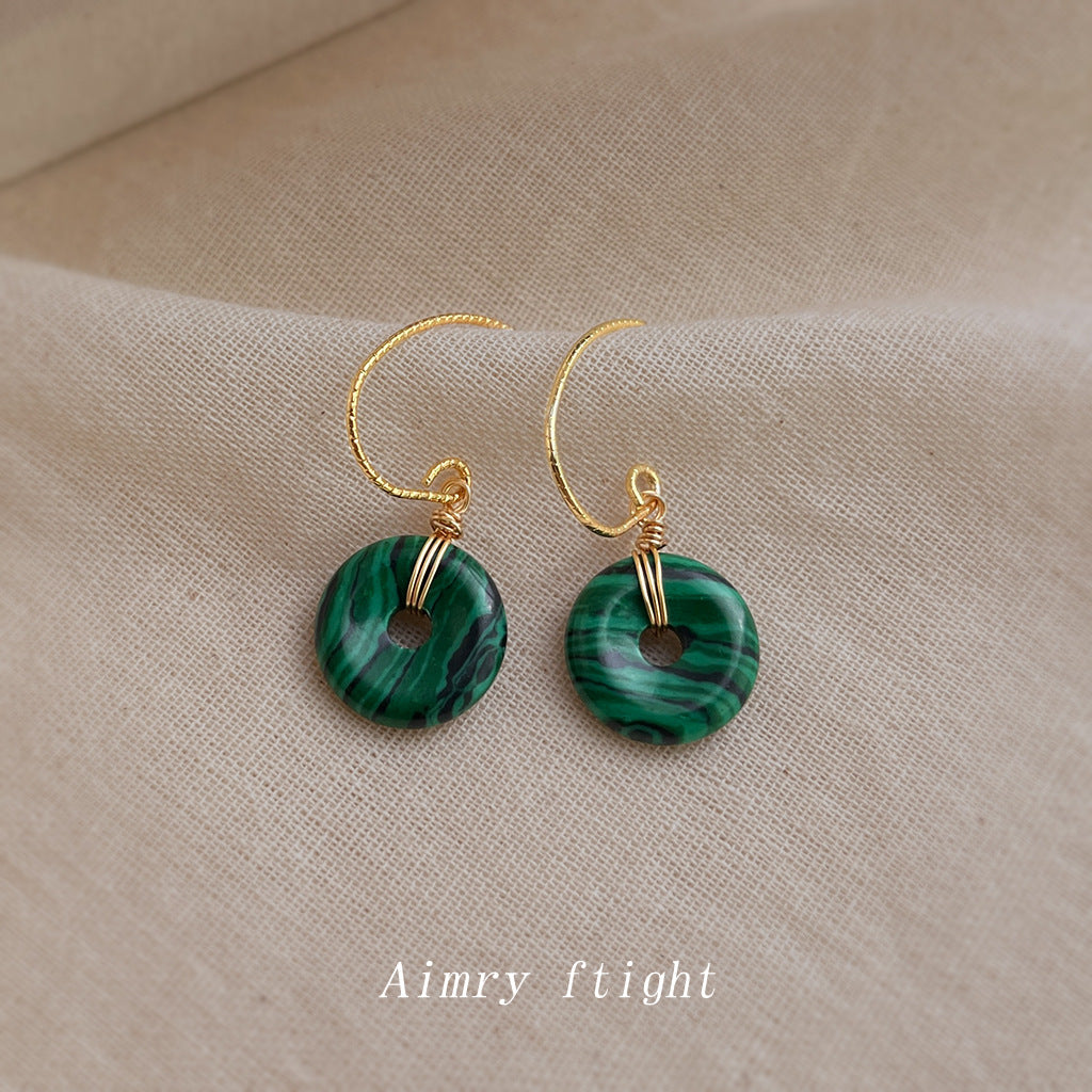 C廠【6940】文藝復古國潮民族風景區飾品平安扣合成孔雀石祖母綠耳飾耳環
 25.10-3