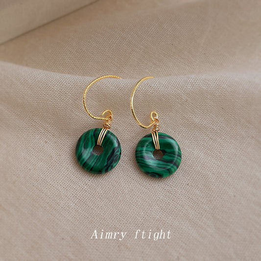 C廠【6940】文藝復古國潮民族風景區飾品平安扣合成孔雀石祖母綠耳飾耳環
 25.10-3