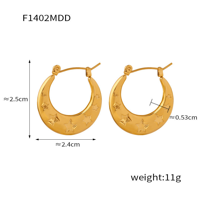 B廠【F1401-4】新款法式復古時尚牛角螺紋耳針耳環女士簡約金屬設計鈦鋼鍍金耳扣 24.03-1