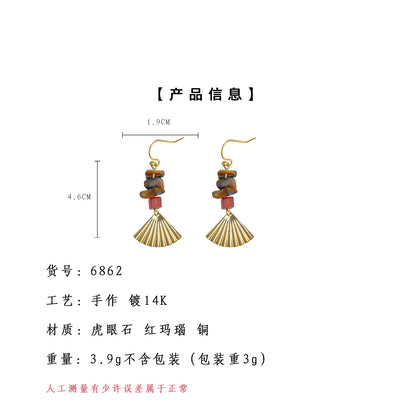 A廠【6862】文藝復古天然石虎眼石手工藝設計感新款熱賣扇子國潮耳環耳環女
 25.10-1