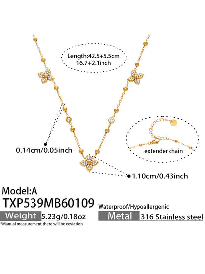 B廠【TXP539】歐美ins時尚5A鋯石花朵項鍊手鍊耳環戒指女士首飾組不銹鋼飾品
 26.01-2