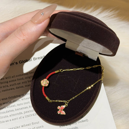 E廠【XDQ0020S】新中式琺瑯蝴蝶手鍊女S925純銀輕奢簡約花朵紅繩氣質手飾
 25.12-3