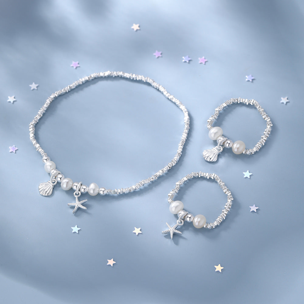 D廠【YC5279SL】足銀S999貝殼海星碎銀手鍊戒指夢幻簡約珍珠女甜美時尚手飾
 26.03-2