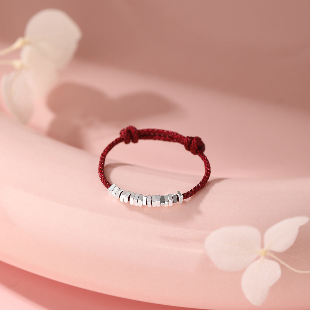 D廠【YC3264R】純銀S925碎銀黑繩戒指簡約復古新款編織繩幾何戒指百搭手飾
 25.12-4