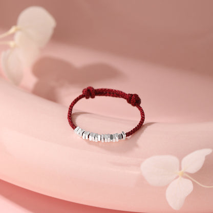 D廠【YC3264R】純銀S925碎銀黑繩戒指簡約復古新款編織繩幾何戒指百搭手飾
 25.12-4